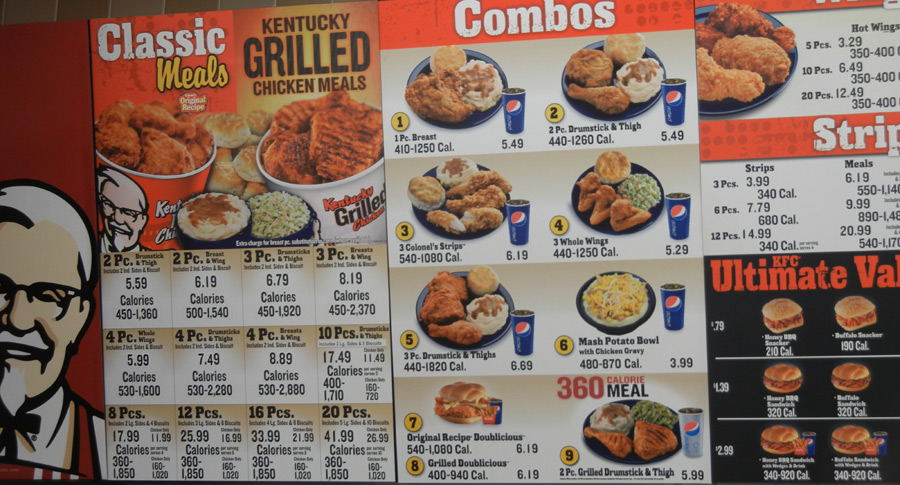 Fast Food Menus with Calories Included - KFC