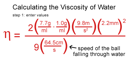 viscosity water formula cockeyed science density testing plugged values including