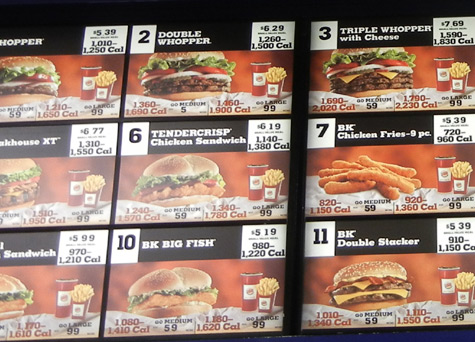 Fast Food Menus with Calories Included